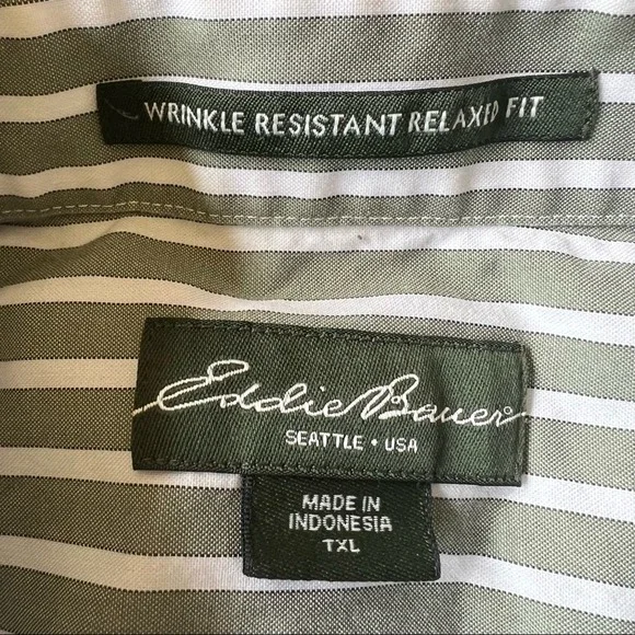 Eddie Bauer Dress Shirt Button Relaxed Fit Wrinkle FREE Green White Men TXL - Picture 4 of 6